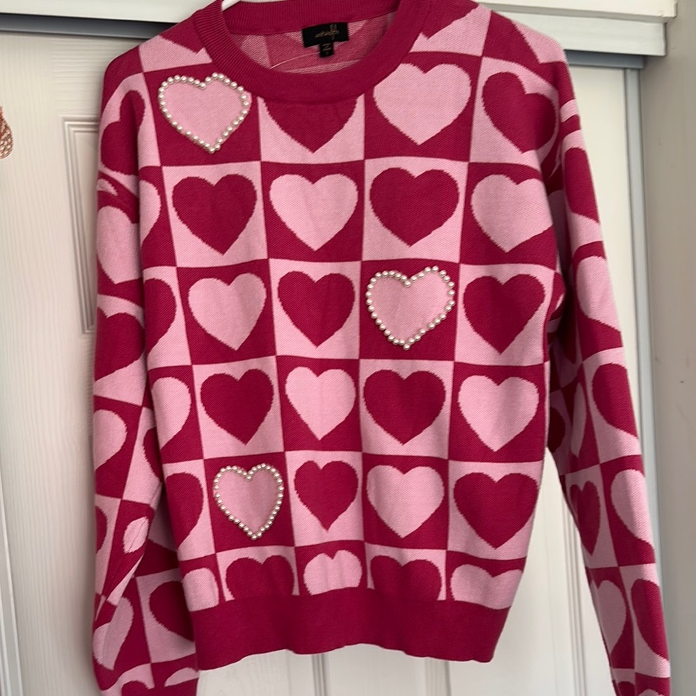 Heart Patterned Pink Sweater